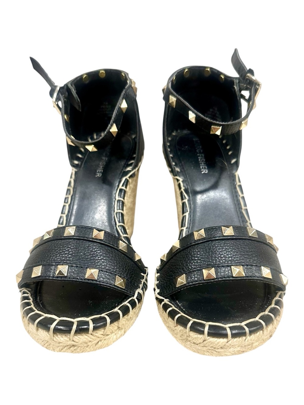 Marc Fisher Black Studded Espadrille Wedge Sandals Size 7